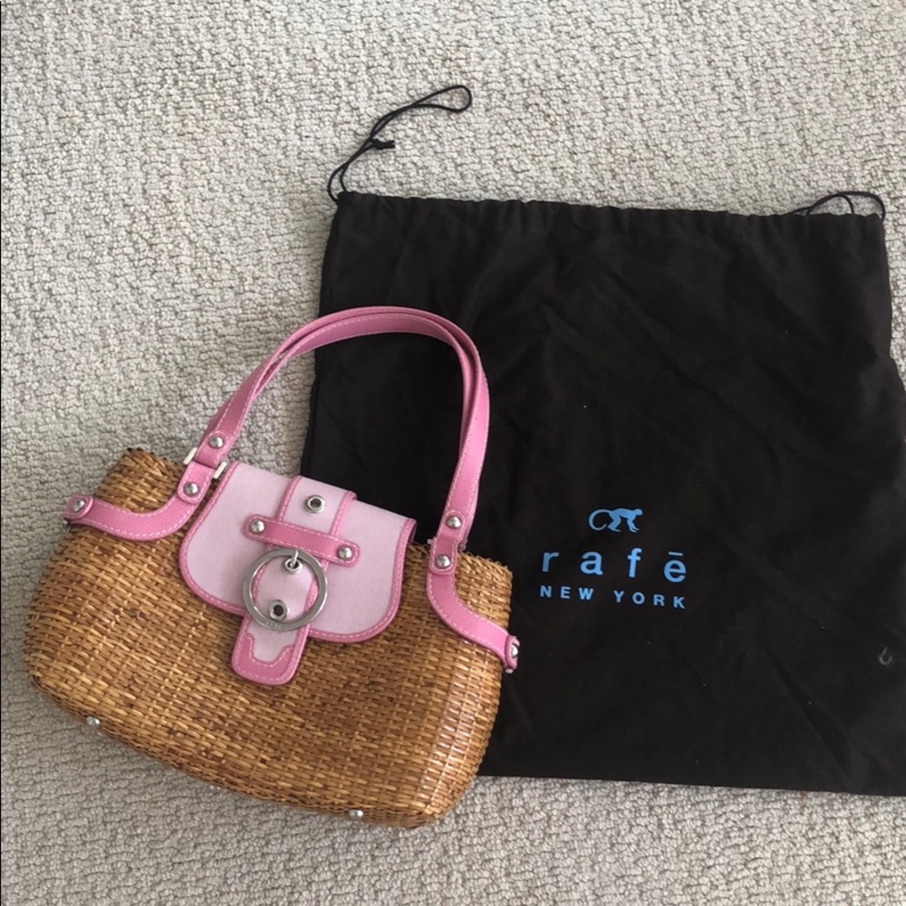 Rafe pink trimmed basket woven medium purse
